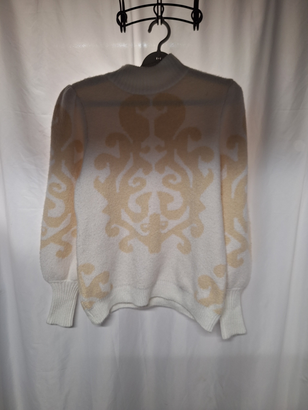 Belldini Cream and White Turtleneck Patterned Sweater